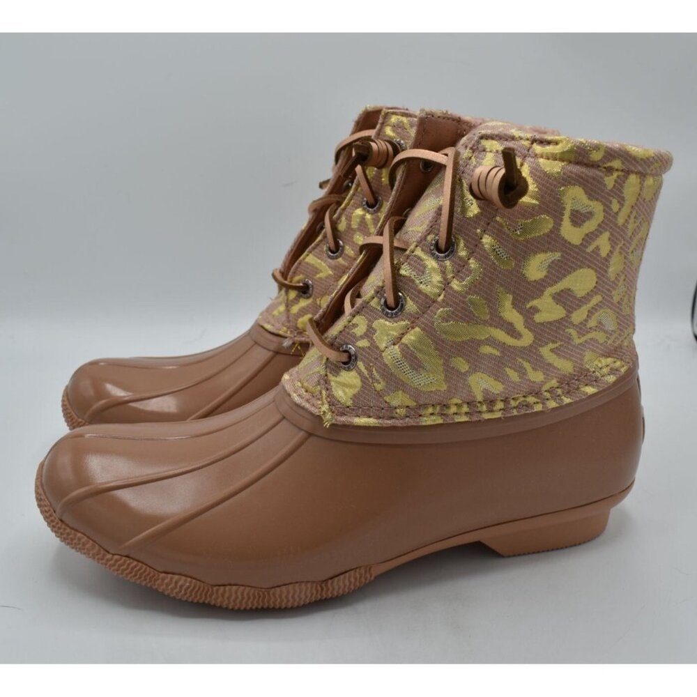 Sperry Duck Boots Women 7.5 Rose Pink NEW Saltwater Leojac Leopard Shoes